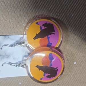 Vintage neon wolf earings